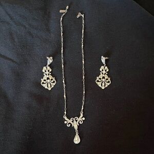 1928 Silver Ornate Necklace and Earring Set